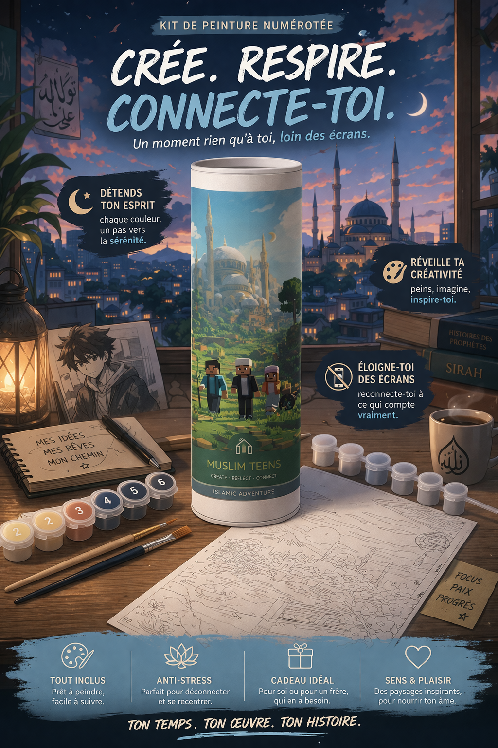 Kit Peinture par Numéros format A4 – Toile Canvas Complète | Activité Relaxante & Décoration Murale