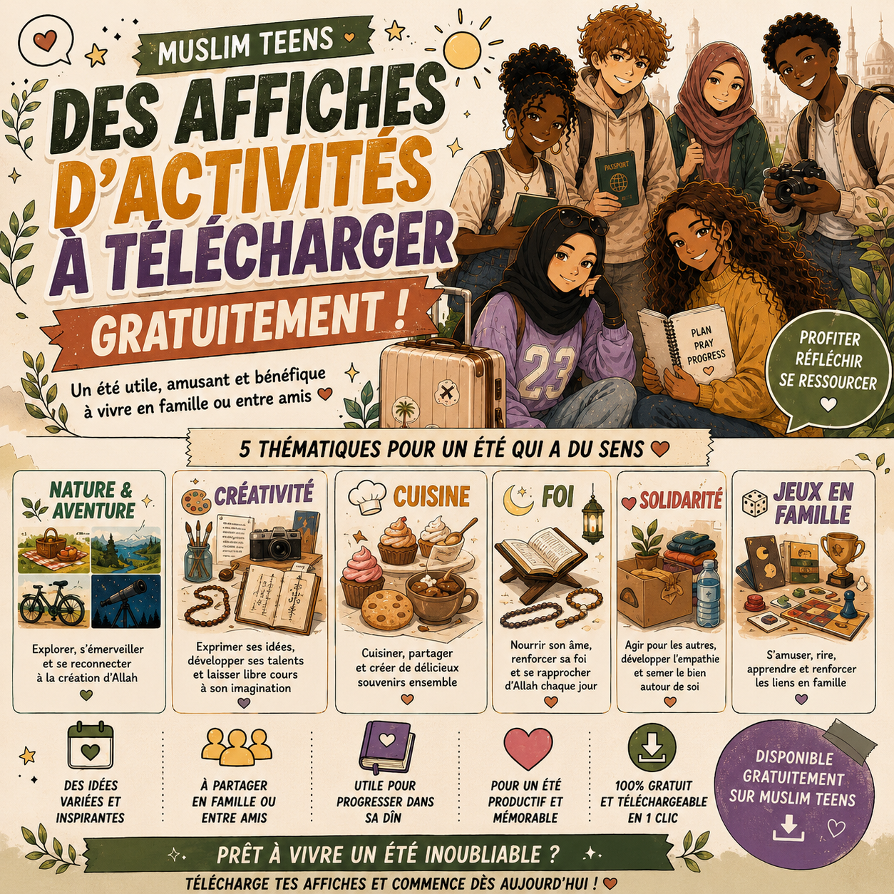 Pack d’affiches d’activités d’été pour ados musulmans (PDF à télécharger) – Gratuit