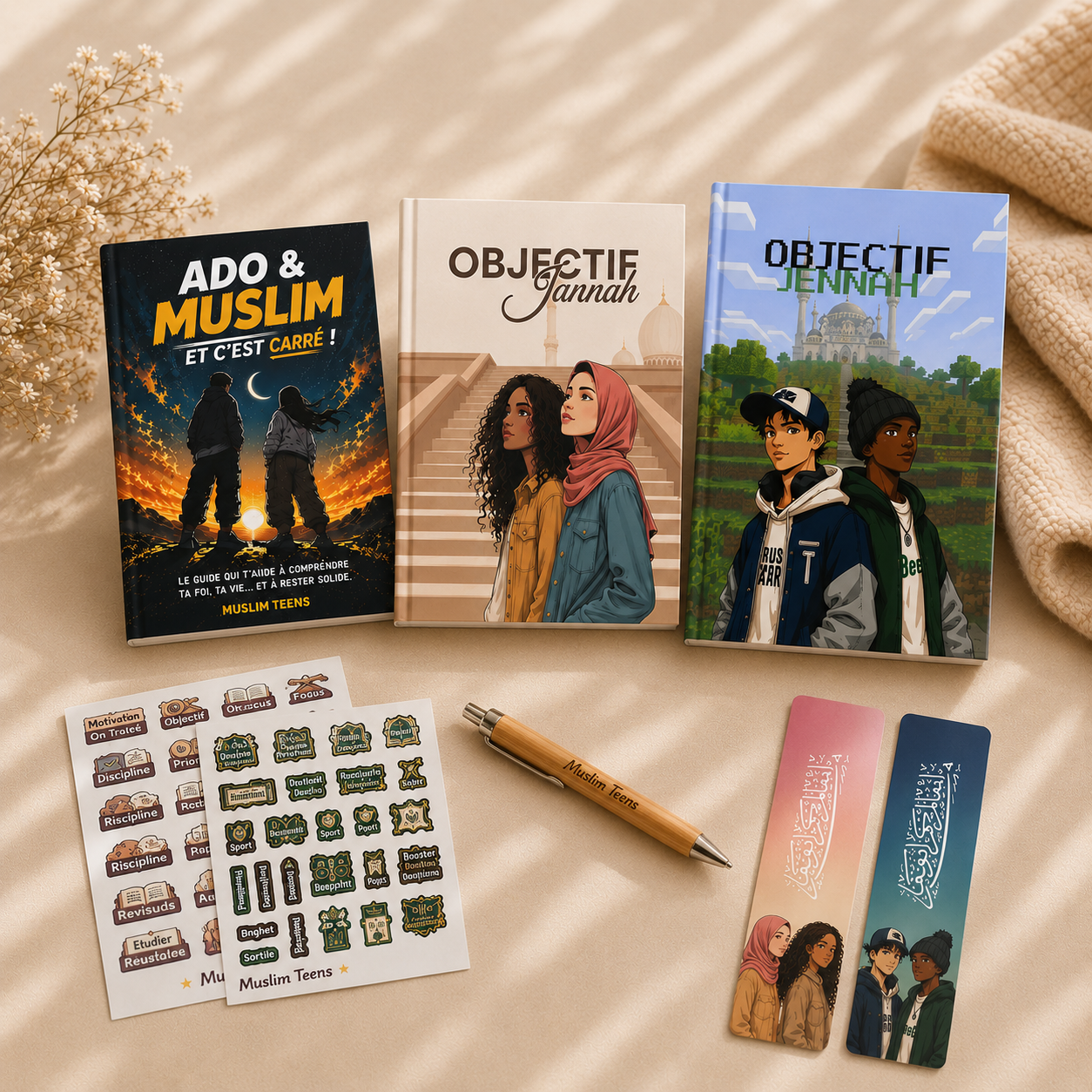 Pack rentrée ado musulman avec guide Ado & Muslim, planner Objectif Jennah et marque-page Muslim Teens