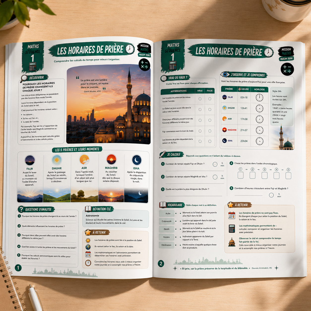 cahier de vacances revisions activités pour adolescents ados musulmans college lycée jeux